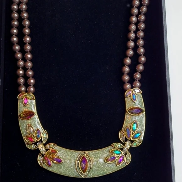 Heidi Daus Bib Olive Green Multi Color Crystals Beaded Collar Statement Necklace - Picture 1 of 9